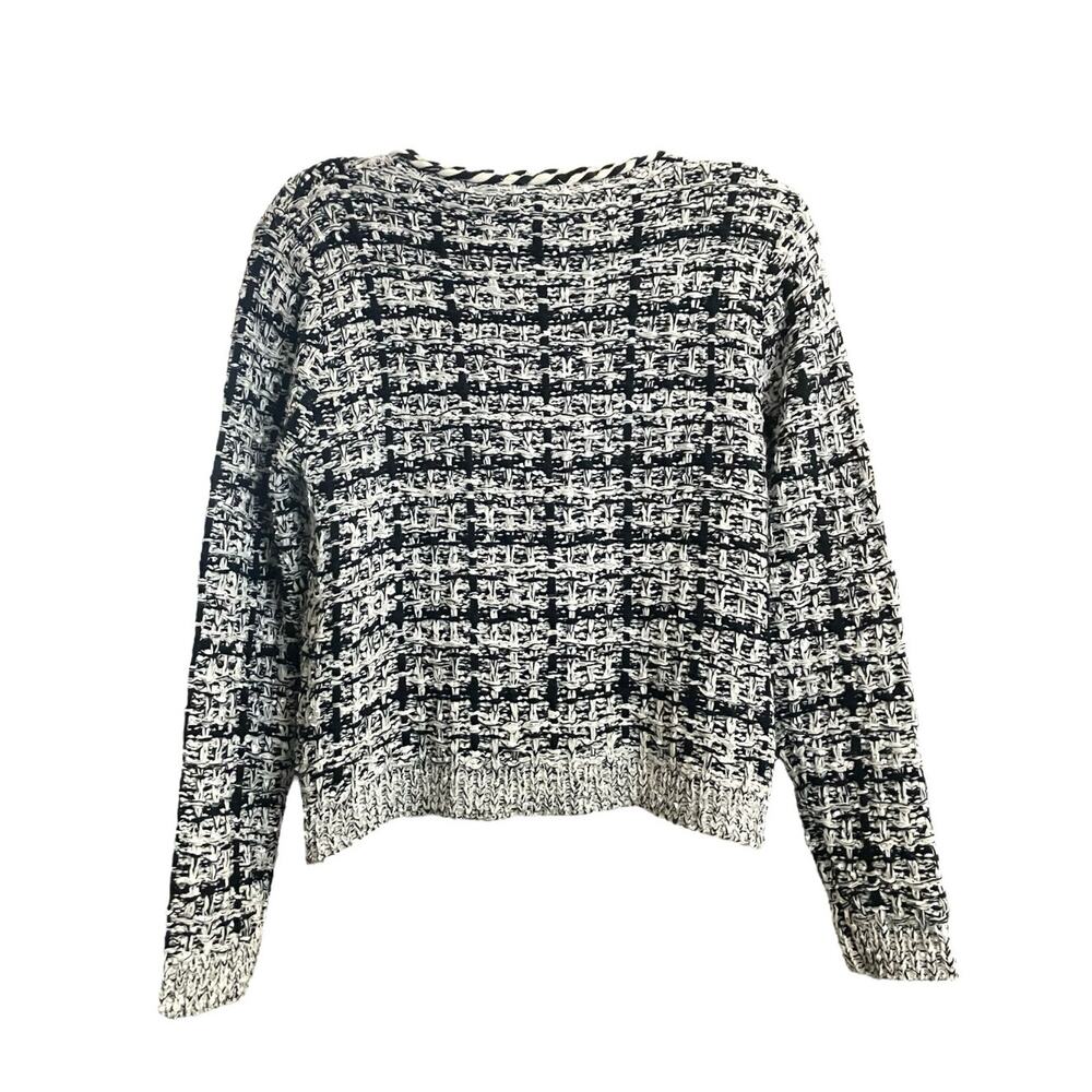 Sioni Women's White/Blk Marled Tweed Knit Cardigan Sweater Hook/Eye Closure SZ S - Picture 3 of 10